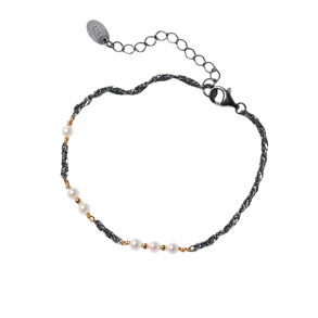 Armbnd eller halskde i sterlingslv oxyderet/forgyldt med ferskvandsperler