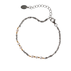Armbnd eller halskde i sterlingslv rhodineret/forgyldt med ferskvandsperler