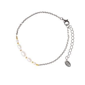 Rhodineret/forgyldt armbnd med Ferskvandsperler