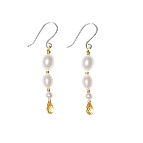 Rhodineret/forgyldt reringe med Ferskvandsperler & Citrin