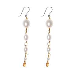 Rhodineret/forgyldt reringe med ferskvandsperler &amp; citrin