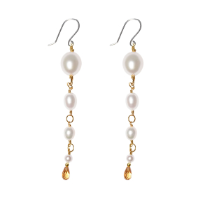 Rhodineret/forgyldt reringe med ferskvandsperler & citrin