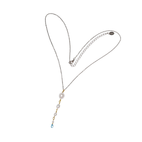 Rhodineret/forgyldt halskde med ferskvandsperler & topas