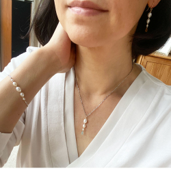 Rhodineret/forgyldt armbnd med Ferskvandsperler