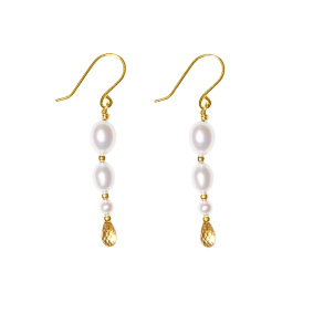 Forgyldt reringe med ferskvandsperler & citrin