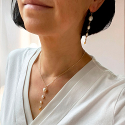 Rhodineret/forgyldt reringe med ferskvandsperler &amp; citrin