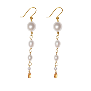 18kt reringe med Hvide Ferskvandsperler & Citrin