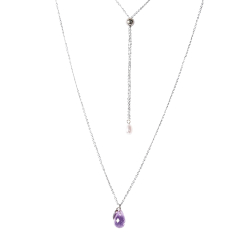 Halskde i rhodineret sterlingslv med pink ametyst - More than one