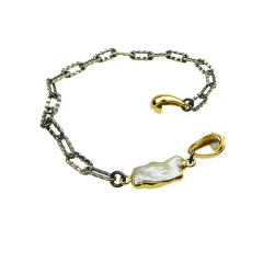 Armbnd eller Halskde - Oxideret/Forgyldt Sterlingslv med Magnetls &amp; Barok Perle