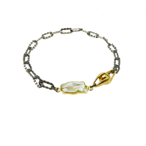 Armbnd & Halskde - Oxideret/Forgyldt Sterlingslv med Magnetls & Barok Perle