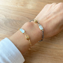 Armbnd eller Halskde - Oxideret/Forgyldt Sterlingslv med Magnetls &amp; Barok Perle