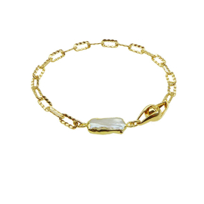 Armbnd eller Halskde i Forgyldt Sterlingslv med Magnetls & Barok Perle