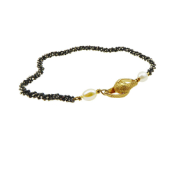 Armbnd eller Halskde - Oxideret/Forgyldt m.Magnetls &amp; Hvide Ferskvandsperler