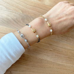 Armbnd eller Halskde - Rhodineret m.Magnetls &amp; Gr Ferskvandsperler