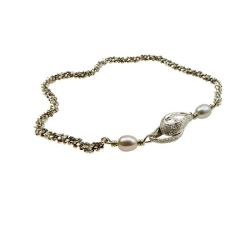 Armbnd eller Halskde - Rhodineret m.Magnetls &amp; Gr Ferskvandsperler