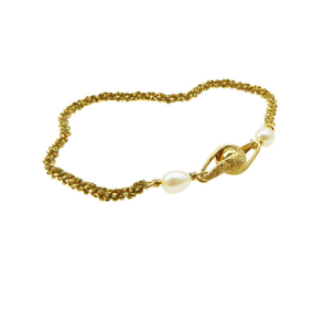 Armbnd eller Halskde - Forgyldt Sterlingslv med Magnetls & Hvide Ferskvandsperler.