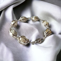 Perlearmbnd med Magnetls &amp; halskde -Hvide Ferskvandsperler-Rhodineret/925