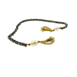 Armbnd eller Halskde - Oxideret/Forgyldt m.Magnetls &amp; Hvide Ferskvandsperler