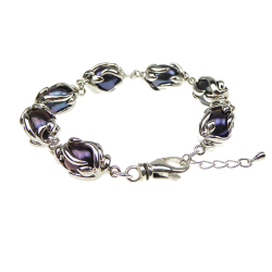 Perlearmbnd &amp; halskde med Sorte Ferskvandsperler - Rhodineret/925