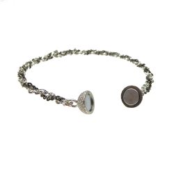 Armbnd eller halskde 2 rk.sort/rhodineret m.Magnetls