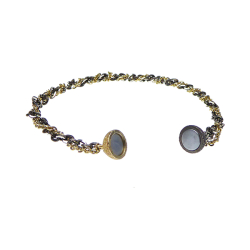 Armbnd eller halskde 2 rk.Sort Rhd./Forgyldt m.Magnetls