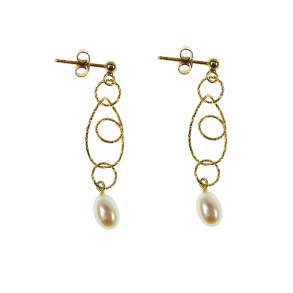 reringe - Forgyldt/925 m.Hvide Ferskvandsperler