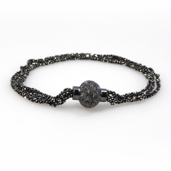 Armbnd &amp; Halskde med Magnetls - 4 rk. DiamondCut-Oxyderet/sort Rhodineret