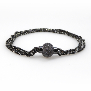 Armbnd eller Halskde med Magnetls - 4 rk. DiamondCut-Oxyderet/sort Rhodineret