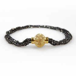 Armbnd &amp; Halskde med Magnetls - 4 rk.DiamondCut-Oxyderet/Forgyldt