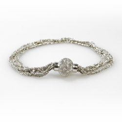 Armbnd &amp; Halskde med Magnetls - 4 rk. DiamondCut - Rhodineret